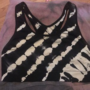 Pink black an white tie dye sports bra